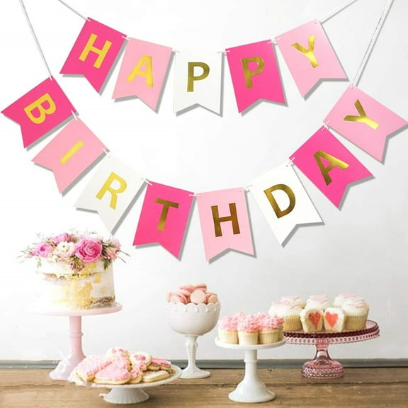 TETOU Happy Birthday Banner Signs Funny Birthday Party Supplies for Girls Adults Birthday Party Decorations Banner - Rose red