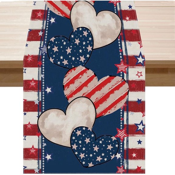 TETOU Heart Stripe Stars 4th of July Table Runner,13x72 Inch Memorial Day Independence Day Patriotic America Cloth Table Decoration Home Kitchen Dining Indoor Holiday Farmhouse Decor