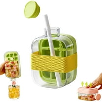 TETOU Ice Cube Bottle ,2 in 1 Touch-Free with Lid and Bin Ice Cube Tray Water Bottle,Easy Press to Release Ices Cube Making Bottle for Coffee, Juice and Beverages(Green/500ml)