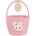 thumbnail image 1 of TETOU Pink Easter Basket with Handle, 6.3"×7"×9" Personalized Woven Rope Bunny Easter Gift Empty Basket with Wooden Card for Easter Kids Eggs Treasure Hunt Baskets Supplies, 1 of 8