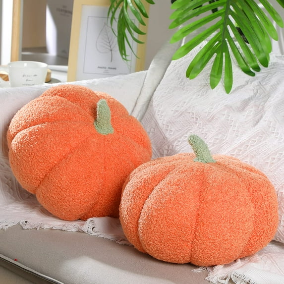 TETOU 2Pcs Pumpkin Throw Pillow, 11*9.5" Fall Thanksgiving Cushion, Pumpkin Sofa Throw Pillow Cushion for Car Bedroom Sofa Couch Home Decoration - Orange