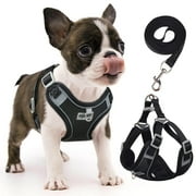 TETOU Reflective Dog Harness and Leash Set, No-Pull Pet Harness Adjustable Mesh, Ultra Breathable Padded Dog Vest Harness for Small Medium Large Dogs - Black, L
