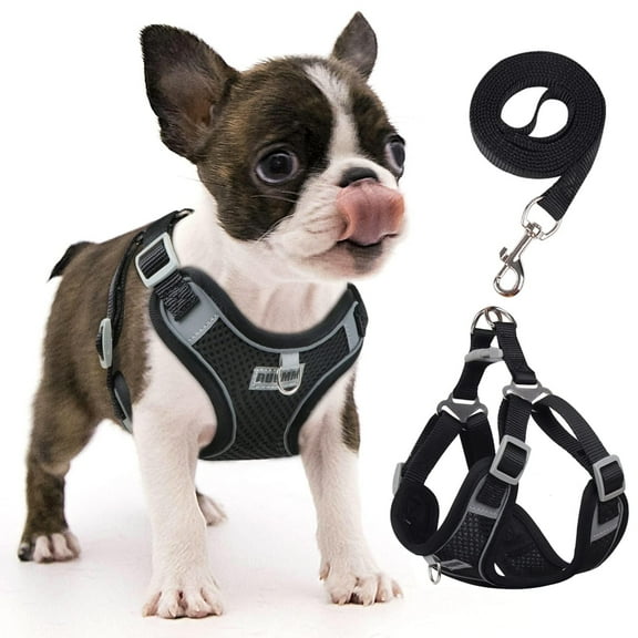 TETOU Reflective Dog Harness and Leash Set, No-Pull Pet Harness Adjustable Mesh, Ultra Breathable Padded Dog Vest Harness for Small Medium Large Dogs - Black, L
