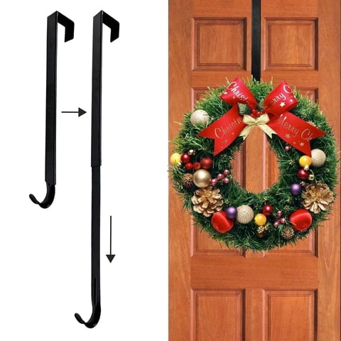 TETOU Retractable Door Wreath Hook Metal Black over the Door Hook No Punch Door Wreath Hanger Christmas Spring Easter Halloween Ornament