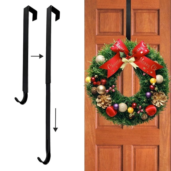 TETOU Retractable Door Wreath Hook Metal Black Over the Door Hook No Punch Door Wreath Hanger Christmas Spring Easter Halloween Ornament