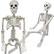 TETOU 3ft Skeleton Halloween Decorations,Realistic Full Body Movable Posable Joints Skeleton, Creepy Plastic Skeleton for Halloween Party Haunted House Props Indoor Outdoor Decor