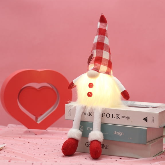 TETOU Valentines Day Decor Gnomes Plush with Lights Long-Legged Spring Light Up Swedish Tomte Elf Gnomes Ornament