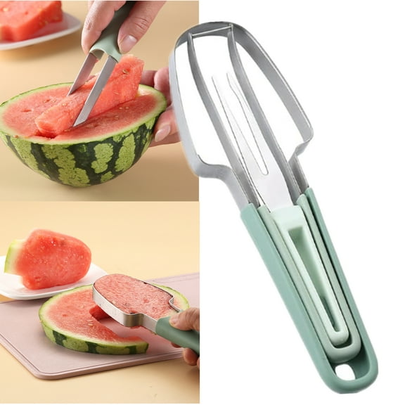 TETOU 1Pc Watermelon Cutter Slicer, 3-in-1 Watermelon Cutter Slicer Tool, Stainless Steel Watermelon Popsicle Cutter for Kitchen Home - Green