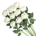 thumbnail image 1 of TETOU White Rose 10pcs Artificial Rose Flowers Silk Roses Real Touch for Party Bridal Wedding Bouquet Decor, 1 of 7