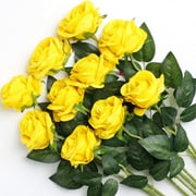 TETOU Yellow Rose 10pcs Artificial Rose Flower Silk Roses Real Touch for Party Bridal Bouquet Wedding Centerpiece Decor