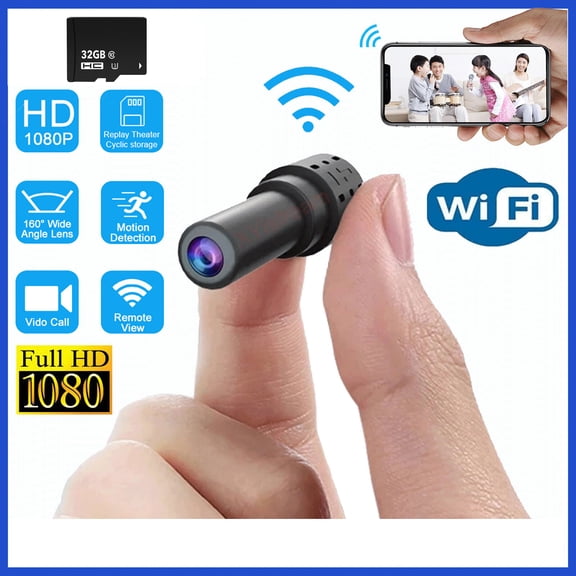 TETSELF 1080P HD Mini Camera with 32GB SD Card, supports motion detection and night vision, home security camera with compact design