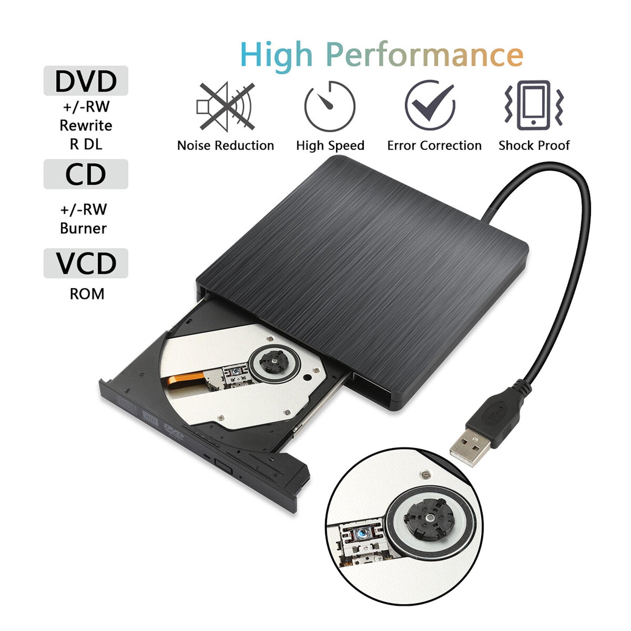 TETSELF External CD/DVD Drive with USB 3.0 Interface, compatible with ...