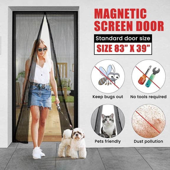TETSELF Magnetic Door Screen 83x39in with Mesh Curtain for Mosquitoes Easy Install, Strong Magnets, Fits Standard Doors, Outdoor Indoor Use, Durable Design