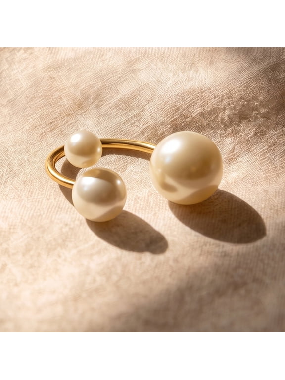 Ring, adjustable size 5–9, gold-plated faux pearl wrapped knuckle ring (women’s), perfect for parties and cocktail receptions