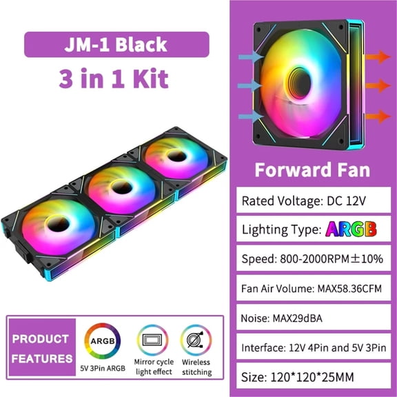 TEUCER JM-1 120mm ARGB Chassis Fan Infinite Mirror Effect, PWM Intelligent Speed Control PC Cooling Fan