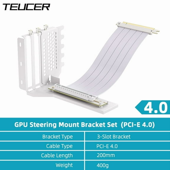 TEUCER L-Z3 GPU Vertical Mounting Bracket Kit, PCIe 4.0 X16 Riser Cable 200mm, Graphics Card Steering Mounting Bracket