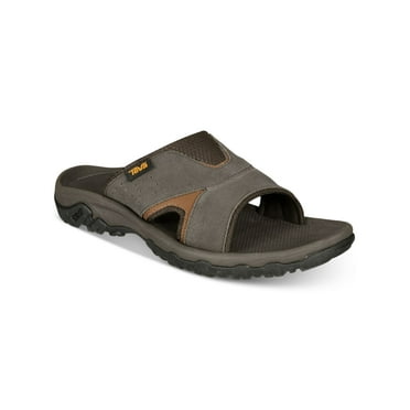 TEVA Mens Gray Color Block Mixed Media Traction Padded Water Resistant Katavi 2 Open Toe Slip On Leather Slide Sandals Shoes 13