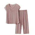 thumbnail image 1 of TEVEQ 2 Piece Pajamas Set Women’S Long Sleeve Sleepwear Soft Modal Classic Loungewear Pj Set Plus Size Sleepwear Set Short Sleeved 3/4 Length Pants Two Piece for Middle and Elderly People Coffee Xl, 1 of 9