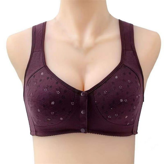 TEVEQ 2025 New Front Closure Bras for Women Plus Size No Wire Bra for Senior Convenient Light Shaping Daisy Bras for Older Women 3Pack Front Button Without Wires Vest Printed Bra Front Shaped Cup Mid