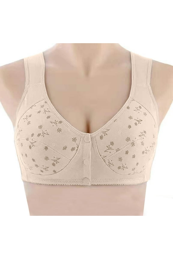 2025 New Front Closure Bras for Women Plus Size No Wire Bra for Senior Convenient Light Shaping Daisy Bras for Older Women 3Pack Front Button Without Wires Vest Printed Bra Front Shaped Cup Mid