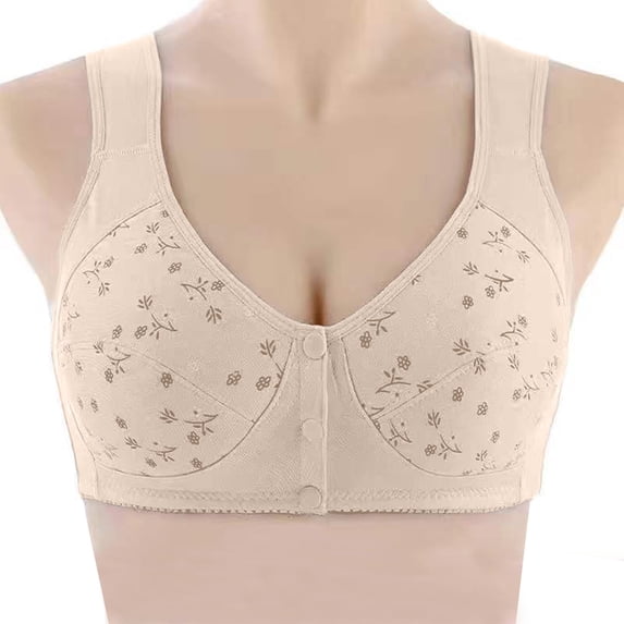 TEVEQ 2025 New Front Closure Bras for Women Plus Size No Wire Bra for Senior Convenient Light Shaping Daisy Bras for Older Women 3Pack Front Button Without Wires Vest Printed Bra Front Shaped Cup Mid