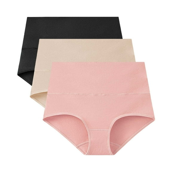 TEVEQ 3 Pack Women's High Waist Cotton Underwear Seamless Soft Stretch Panties Full Coverage Briefs Shaping Brief Control Underwear Plus Size Underwear Cotton Cotton Underwear 3 Piece Beige M