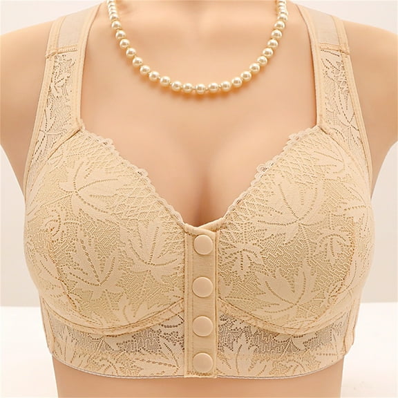 TEVEQ 3Pc Front Closure Bras for Older Women Front Snap Closure Padded Bra for Older Senior Women, No Underwire Full Coverage Comfortable Bra Everyday Seamless Bras Thin Laceless Breathability Underw
