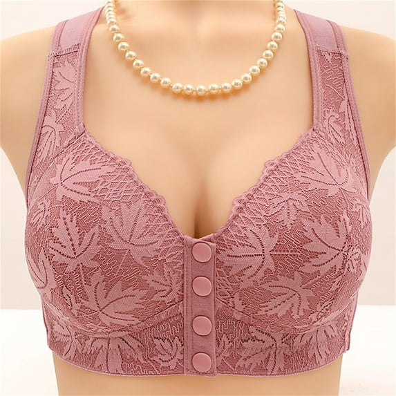 TEVEQ 3Pc Front Closure Bras for Older Women Front Snap Closure Padded Bra for Older Senior Women, No Underwire Full Coverage Comfortable Bra Everyday Seamless Bras Thin Laceless Breathability Underw
