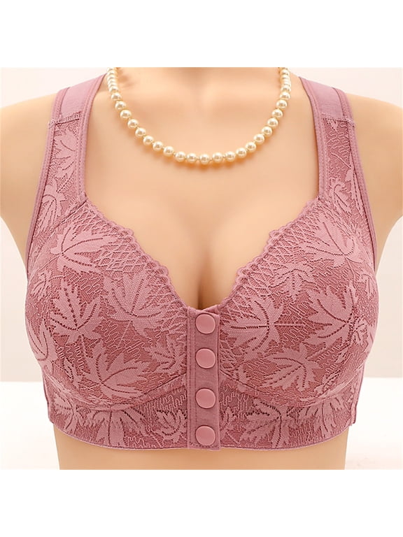 3Pc Front Closure Bras for Older Women Front Snap Closure Padded Bra for Older Senior Women, No Underwire Full Coverage Comfortable Bra Everyday Seamless Bras Thin Laceless Breathability Underw
