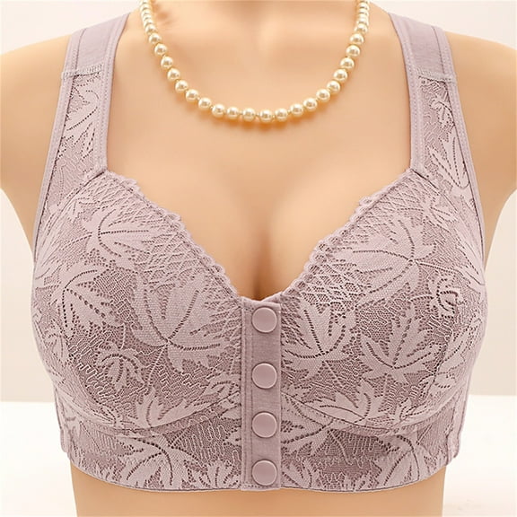 TEVEQ 3Pc Front Closure Bras for Older Women Front Snap Closure Padded Bra for Older Senior Women, No Underwire Full Coverage Comfortable Bra Everyday Seamless Bras Thin Laceless Breathability Underw