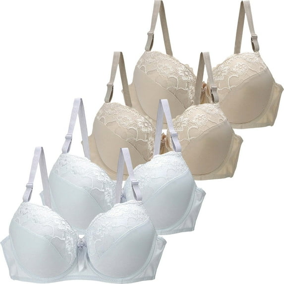 TEVEQ 4Pc Bras for Women No Underwire Full Coverage Push Up Seamless Wireless Comfortable Bra for Women Women's Underwear Lace Bra for Women Plus Size(4Pc) Grey 80B