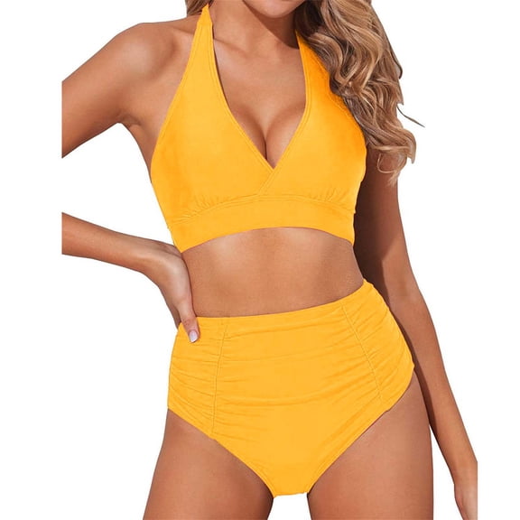 TEVEQ Bikini Set for Women Two Vintage Swimsuit Swim Suits for Women 2025 2 Piece Tankini Swimsuits for Women Tummy Control 2 Piece Swimsuit for Women High Waisted Modest Swimsuits for Women