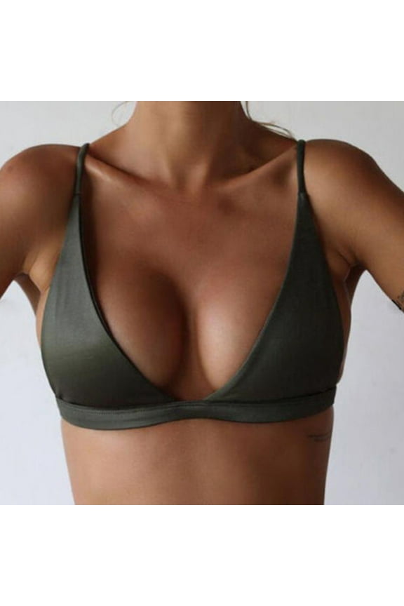 Bikini Tops for Women Triangle Bikini Top String Bathing Suits Top Women's European and American Foreign Trade Solid Color Bikini Women's Swimsuit Bra Green L