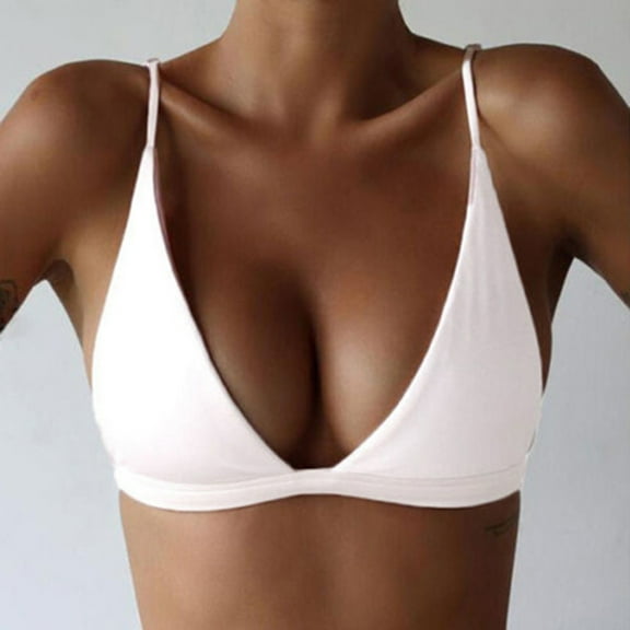 TEVEQ Bikini Tops for Women Triangle Bikini Top String Bathing Suits Top Women's European and American Foreign Trade Solid Color Bikini Women's Swimsuit Bra White L