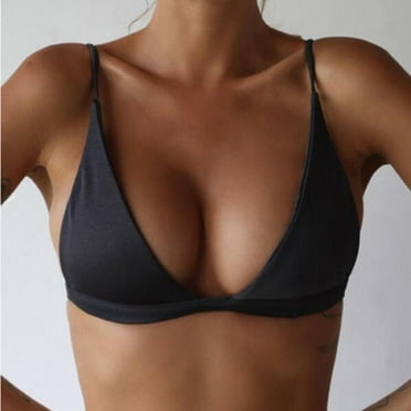 TEVEQ Bikini Tops for Women Triangle Bikini Top String Bathing Suits Top Women's European and American Foreign Trade Solid Color Bikini Women's Swimsuit Bra Black L