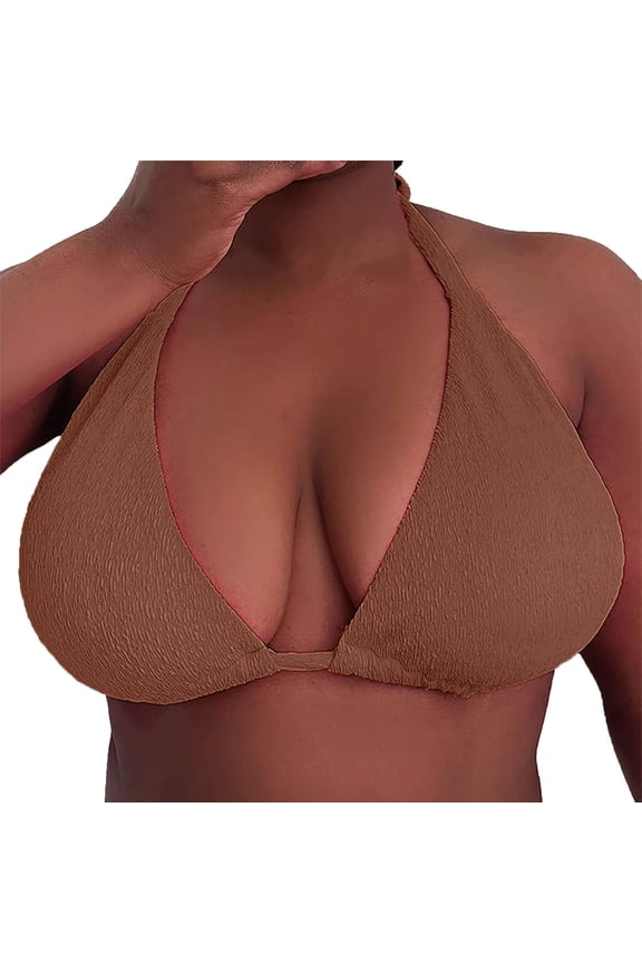 Bikini Tops for Women Women's Triangle Bikini Tops String Halter Push Up Padded Swimsuit Top Bag Plus Size Beach Bikini Large Backless Swimsuit Top for Women Beige L