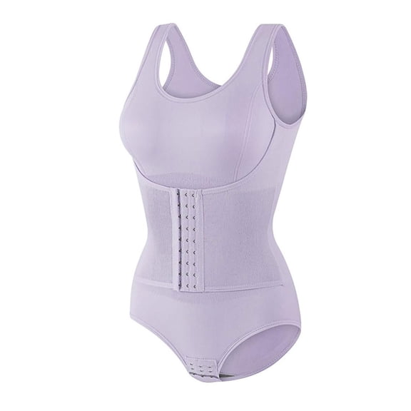 TEVEQ Bodysuit Shapewear for Women Shapewear Tummy Control Bodysuit Seamless Body Shaper Sleeveless Compression Tanks Tops Corset Tops Strappy Underwear Solid Color Going Out Bodysuit Light Violet S