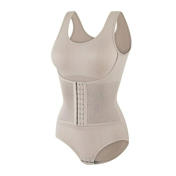TEVEQ Bodysuit Shapewear for Women Shapewear Tummy Control Bodysuit Seamless Body Shaper Sleeveless Compression Tanks Tops Corset Tops for Strappy Underwear Solid Color Going Out Bodysuit Beige S