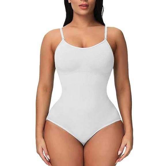 TEVEQ Bodysuit Shapewear for Women Shapewear Tummy Control Bodysuit Seamless Body Shaper Sleeveless Compression Tanks Tops Women's Tight Corset Top Underwear Solid Color Fashionable Jumpsuit White Xs