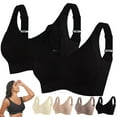 thumbnail image 1 of TEVEQ Bras for Women No Underwire Comfortable Wireless Seamless Push Up Bras Sports Bras for Women Comfortable Ribbed Wireless Bralettes Adjustable Padded Everyday Bra 2Pc Black M, 1 of 9