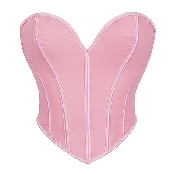 TEVEQ Corset Tops for Women Going Out Vintage Strapless Corset Crop Tube Top Bodyshaper Ladies' Pure Color Frosted Pattern Camisole Style Body Shaping Top Pink S