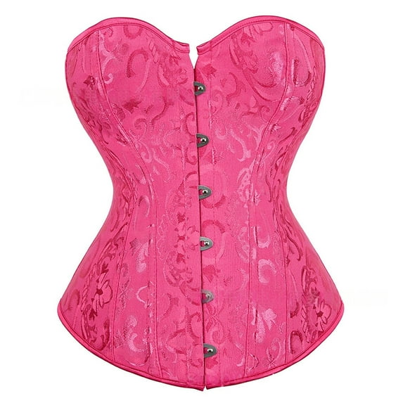TEVEQ Corset Tops for Women Going Out Vintage Strapless Corset Crop Tube Top Bodyshaper Women's Bustier Corset Top Sets Black Satin Waist Cincher Hot Pink S