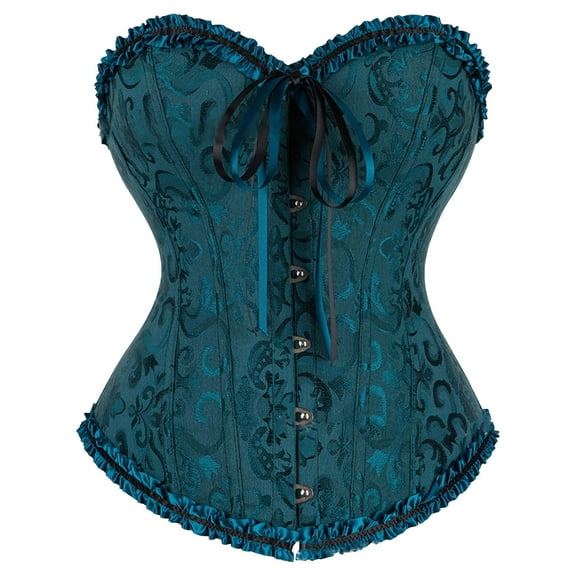TEVEQ Corset Tops for Women Strapless 2025 Trendy Women's Corset Top Bustier Plus Size Women's Overbust Satin Floral Trim Women Bustier Corset Top Green S