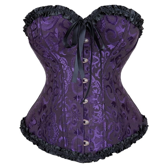 TEVEQ Corset Tops for Women Strapless 2025 Trendy Women's Corset Top Bustier Plus Size Women's Overbust Satin Floral Trim Women Bustier Corset Top Purple 3Xl