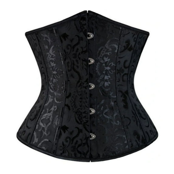 TEVEQ Corset Tops for Women Strapless 2025 Trendy Women's Boned Brocade Waist Training Underbust Corset Black S