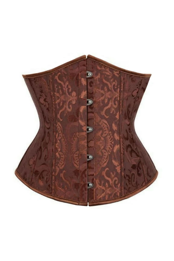 Corset Tops for Women Strapless 2025 Trendy Women's Boned Brocade Waist Training Underbust Corset Coffee L