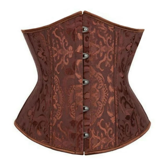 TEVEQ Corset Tops for Women Strapless 2025 Trendy Women's Boned Brocade Waist Training Underbust Corset Coffee Xl