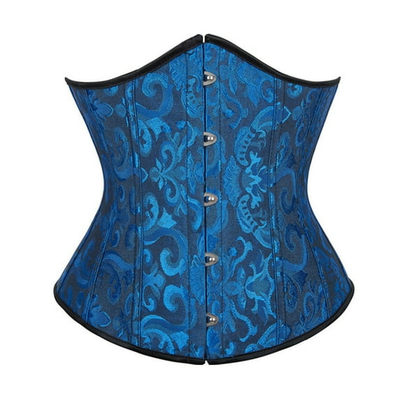 TEVEQ Corset Tops for Women Strapless 2025 Trendy Women's Boned Brocade Waist Training Underbust Corset Dark Blue L