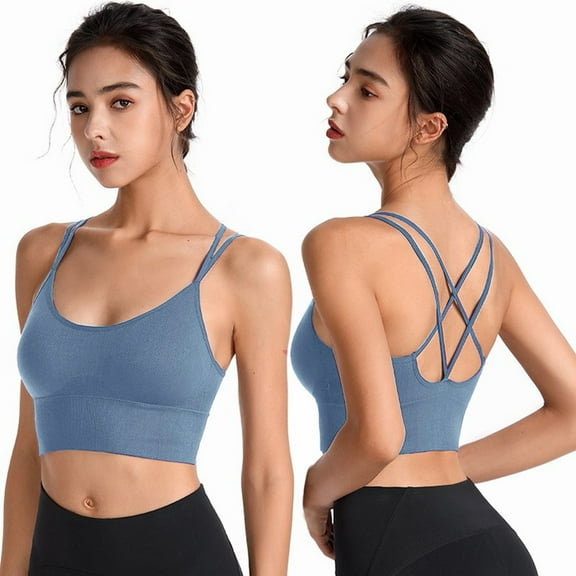 TEVEQ Cross Back Sport Bras Padded Strappy Criss Cross Cropped Bras for Yoga Workout Fitness Low Impact Wirefree Cami Bralette Crop Top Womens Back Sport Bras Padded Strappy Cropped Bras for Yoga Wor