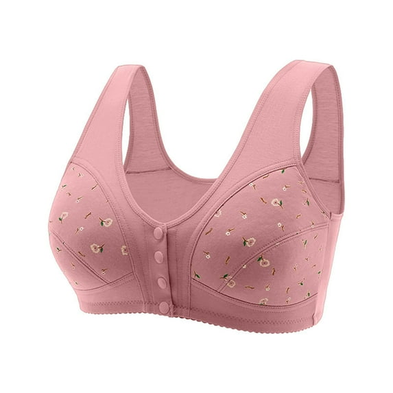 TEVEQ Daisy Lace Bra for Women No Underwire Comfort Tshirt Bra Smoothing Padded Bralette Seniors Vest Bra Comfy Supportive Snap Everyday Bras for Senior Convenient Support Bras Front Closure 5XL
